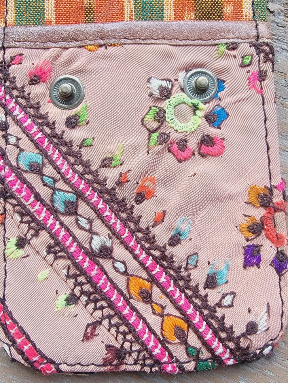 Free People embroidered banjara boho repurposed vtg leather wallet card case